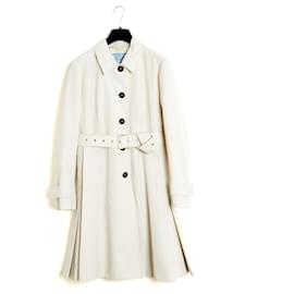 Prada-Prada 2016 Coat FR42 Ecru Gabardine Belted Mackintosh Trench Coat UK14 US12-Cream