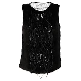 Gucci-Gucci Black Mink and Lace Sleeveless Top - 2000s-Black