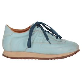 Hermès-Hermès Light Blue Leather Sneakers - 2000s-Blue,Light brown