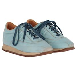 Hermès-Hermès Light Blue Leather Sneakers - 2000s-Blue,Light brown