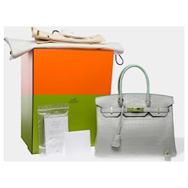 Hermès-HERMES Birkin 30 Bag in Exotic Leather Green - 102508-Green