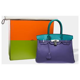 Hermès-HERMES Birkin 30 Bag in Blue Leather - 102502-Blue