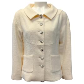 Chanel-Chanel Ivory Boucle Jacket with Enamel Buttons-Cream