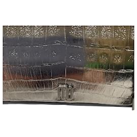 Autre Marque-Maria Oliver Silver Metallic Genuine Crocodile Skin Leather Handbag-Silvery
