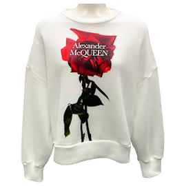 Alexander Mcqueen-Alexander McQueen White / Red 2023 Shadow Rose Cocoon Sleeve Sweatshirt-White