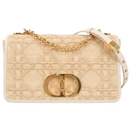 Dior-Christian Dior Caro Raffia x Leather Medium Shoulder Bag in Beige-Beige