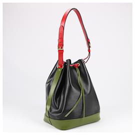 Louis Vuitton-LOUIS VUITTON Epi Leather Noe Shoulder Bag in Black x Castilian Red-Red