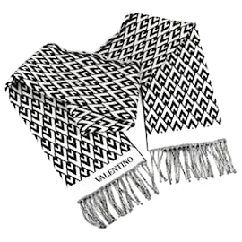 Valentino Garavani-Valentino Garavani V logo Scarf Wool & Cashmere Black × White-Black