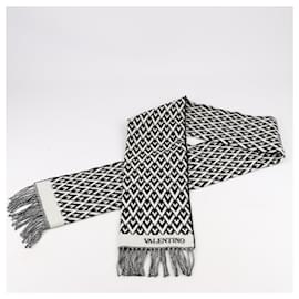 Valentino Garavani-Valentino Garavani V logo Scarf Wool & Cashmere Black × White-Black