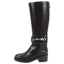 Botas largas de cuero Chanel Coco Mark 16K negras G32251, talla 37 EU Negro