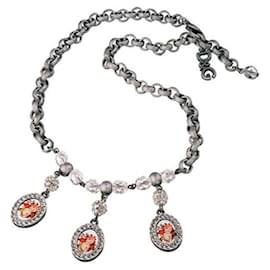 Dolce & Gabbana-Rare vintage DOLCE & GABBANA necklace in darkened steel with three new silver cameos-Silvery