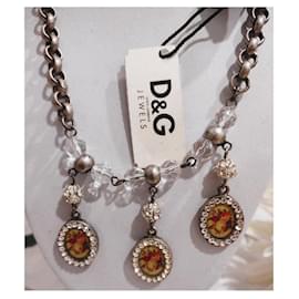Dolce & Gabbana-Rare vintage DOLCE & GABBANA necklace in darkened steel with three new silver cameos-Silvery