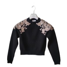Pull Eric Bompard en cachemire noir brodé organza doré et perles Noir