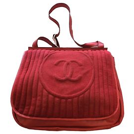 Borsa Chanel XL rosso scuro cotone e pelle Bordò