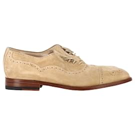Manolo Blahnik-Manolo Blahnik Witney Cap Toe Oxfords in Light Beige Suede -Beige