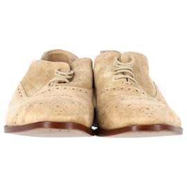 Manolo Blahnik-Manolo Blahnik Witney Cap Toe Oxfords in Light Beige Suede -Beige