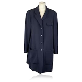 Chanel-Vintage Navy Blue Wool Dust Coat Size 42 FR-Blue