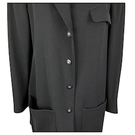 Chanel-Vintage Navy Blue Wool Dust Coat Size 42 FR-Blue