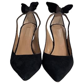 Aquazzura-Aquazzura Bow Tie Pumps in Black Suede-Black