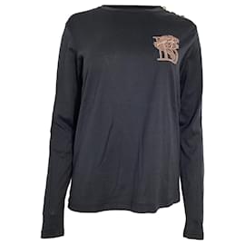 Balmain-Balmain Embroidered Long Sleeve T-Shirt in Black Cotton-Black