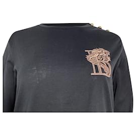 Balmain-Balmain Embroidered Long Sleeve T-Shirt in Black Cotton-Black