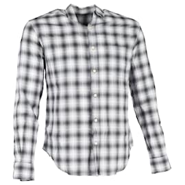 Saint Laurent-Saint Laurent Checked Button-Down Shirt in Grey Cotton-Grey