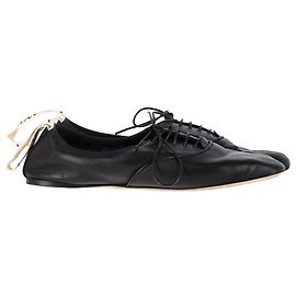 Sapatilhas de balé com cadarço e logo Loewe em couro preto Preto