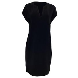 Theory Saturnina Split-Neck Shift-Kleid aus schwarzem Polyester Schwarz