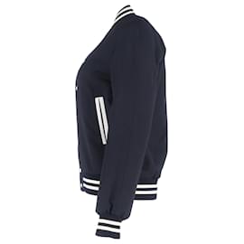 Sandro- Sandro Paris Striped Varsity Jacket in Navy Blue Polyester-Blue,Navy blue