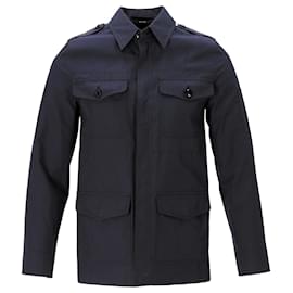 Tom Ford- Tom Ford Secured Button Jacket with Pockets in Navy Blue Cotton-Blue,Navy blue