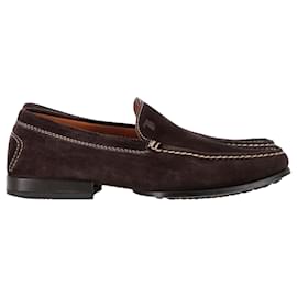 Tod's- Tod's Logo Visible Stitch Loafers in Brown Suede-Brown,Red