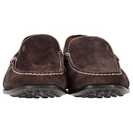 Tod's- Tod's Logo Visible Stitch Loafers in Brown Suede-Brown,Red