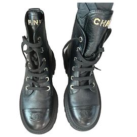 Chanel Black Goatskin Boots Black