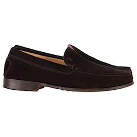 Tod's- Tod's Logo Loafers in Brown Suede-Brown,Red