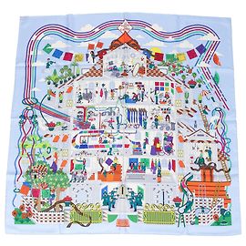 Cachecol Hermès La Maison des Carres 90cm em seda multicolorida Multicor