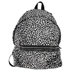 Saint Laurent- Saint Laurent Hunter Leopard Print Backpack in Black and White Canvas-Other,Python print