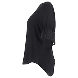 Chloé- Chloé V-Neck Scalloped Sleeve Blouse in Black Silk-Black