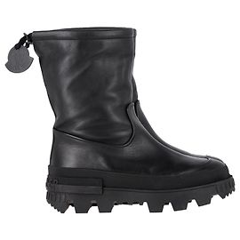 Botas de tobillo de cuero negro con logo en relieve Moncler Moscova Negro