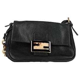 Fendi-Sac à bandoulière Fendi Mini Mama Forever Baguette en cuir noir-Noir