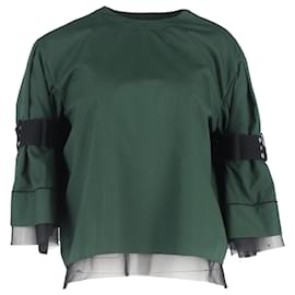 Sacai- Sacai Belted Sleeve Blouse in Green Cotton-Green,Olive green