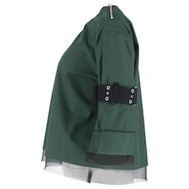 Sacai- Sacai Belted Sleeve Blouse in Green Cotton-Green,Olive green