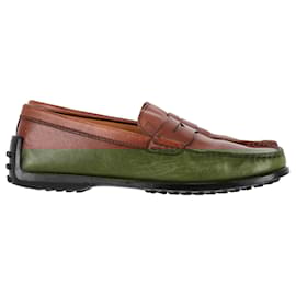 Tod's- Tod's Square-Toe Penny Loafers in Brown Leather-Brown,Red
