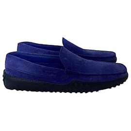 Tod's-Tod's Slip-On Loafers in Blue Suede-Blue