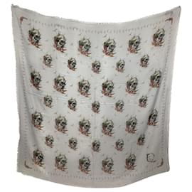 Alexander Mcqueen-Alexander McQueen Printed Scarf in White Silk-White