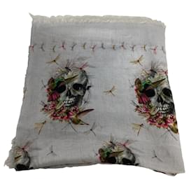 Alexander Mcqueen-Alexander McQueen Printed Scarf in White Silk-White