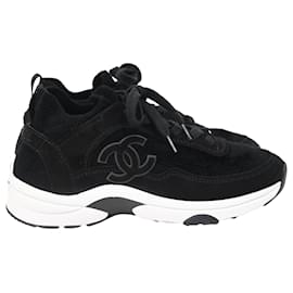 Chanel-Chanel CC Logo Sneakers in Black Suede-Black