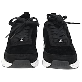 Chanel-Chanel CC Logo Sneakers in Black Suede-Black