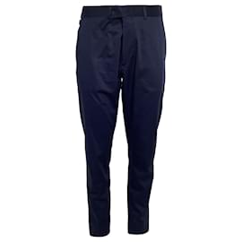 Louis Vuitton- Louis Vuitton Logo Buckle Slim-Fit Trousers in Navy Blue Cotton-Blue,Navy blue