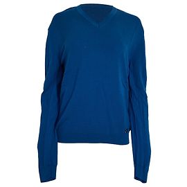 Blauer Wollpullover mit V-Ausschnitt aus der Versace-Kollektion Blau