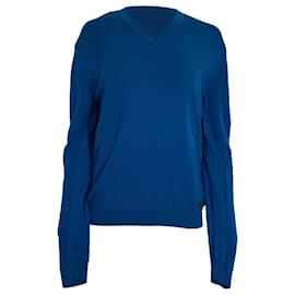 Versace- Versace Collection Knitted V-Neck Sweater in Blue Wool-Blue
